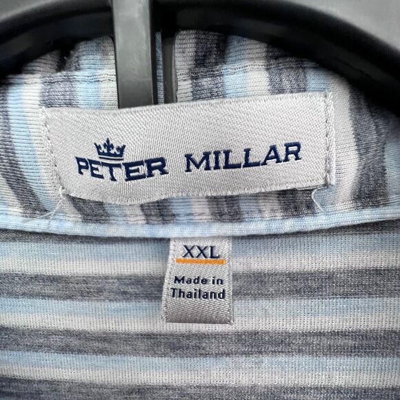 Peter Millar Polo Shirt XXL Blue Stripe Soft Tencel Blend Stretch Quick Dry Golf - Picture 10 of 13